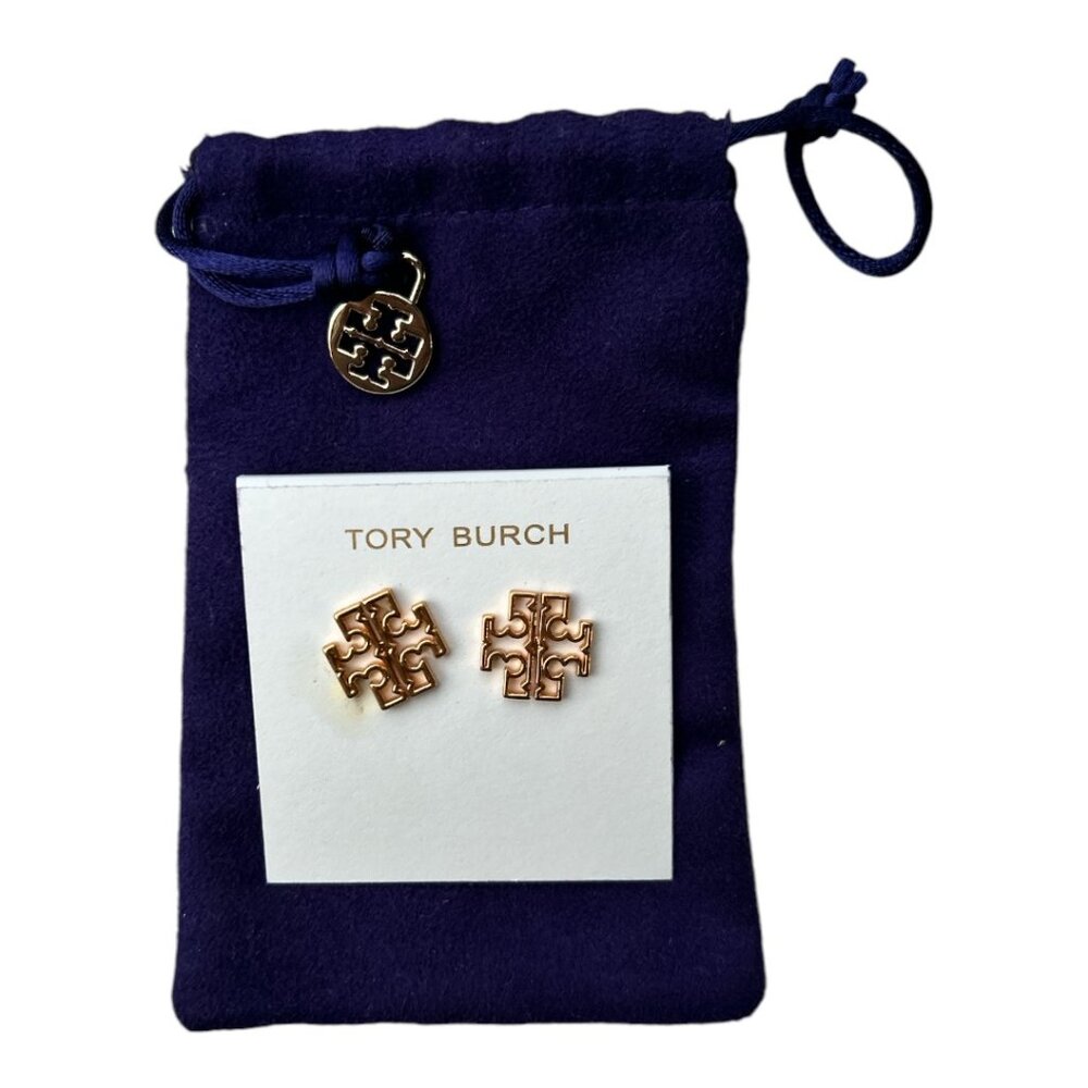 NWT Tory Burch Gold Britten Logo Stud Earrings